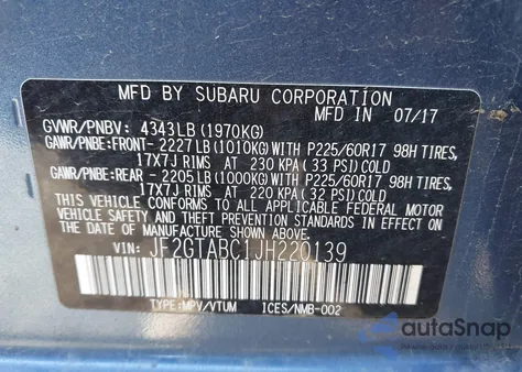 2018 Subaru Crosstrek 2.0I Premium z USA, uszkodzony, nr VIN JF2GTABC1JH220139